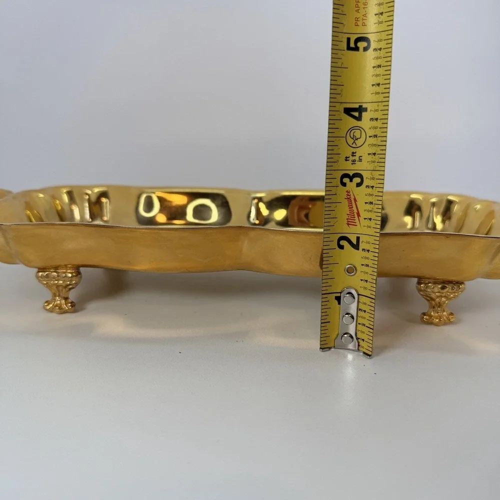 Gold tone footed tray with handles Crosby‎ silverplate 14
